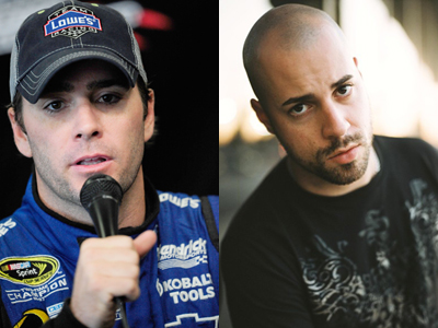 On the left Jimmie Johnson (photo credit:Rusty Jarrett/Getty Images for NASCAR) and on the right Chris Daughtry of the band Daughtry