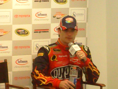 Jeff Gordon speaks with the press after the Toyota/Save Mart 350 at Infineon Raceway