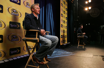 Clint Bowyer participates in a Satellite Media Tour during Chase Media Day at Hard Rock Cafe in New York City. (Photo Credit: Mike Stobe/Getty Images for NASCAR)