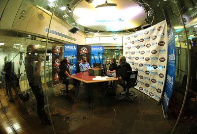 Carl Edwards, Tony Stewart, Matt Yocum and Kyle Busch at the taping of the Tony Stewart Live show in the Sirius XM studios in New York City (photo credit: Ronnie Peters of 4 Corners)