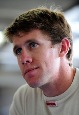 Carl Edwards relaxes in the garage prior to NASCAR Sprint Cup Series testing at Lowe's Motor Speedway. (Photo Credit: Rusty Jarrett/Getty Images for NASCAR)