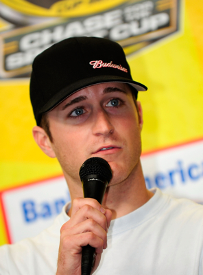 Kasey Kahne talks with the media prior to NASCAR Sprint Cup Series testing at Lowe's Motor Speedway. Kahne is attempting to become the first driver to sweep all three series events at Lowe's Motor Speedway in one season. (Photo Credit: Rusty Jarrett/Getty Images for NASCAR)