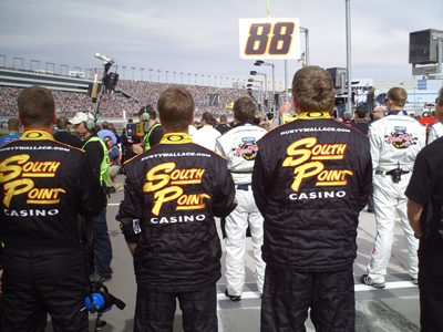The No. 62 South Point Hotel & Casino team lineup for the National Anthem Dale before the start of the Sam's Town 300 at Las Vegas Motor Speedway on Saturday, February 28, 2009 (photo credit: The Fast and the Fabulous)