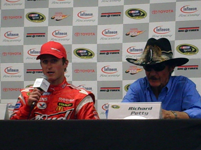 Kasey Kahne and Richard Petty address the media after winning the Toyota/SaveMart 350 at Infineon Raceway on Sunday, June 21, 2009 (photo credit: The Fast and the Fabulous)