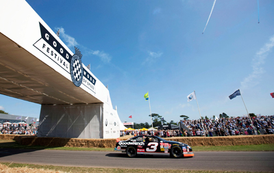 Taylor Earnhardt, daughter of seven-time NASCAR Sprint Cup Series champion Dale Earnhardt, drives her father's famous No. 3 GM Goodwrench Chevrolet at The Goodwood Festival of Speed at The Goodwood Estate on Friday in Chichester, England. (Photo Credit: Peter Fox/Getty Images for NASCAR)
