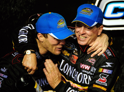 Ron Hornaday Jr. and team owner Kevin Harvick celebrate Hornaday's NASCAR Camping World Truck Series championship and Harvick's Ford 200 win at Homestead-Miami Speedway. The championship is Hornaday's fourth in the series and the second for Kevin Harvick Inc. (Photo Credit: Sam Greenwood/Getty Images)