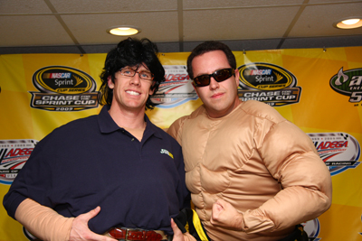 (Left to right) NASCAR Sprint Cup Series driver Carl Edwards and Subway's Jared Fogle dress as each other to celebrate Halloween at Hallowdega Saturday at Talladega Superspeedway in Talladega, Ala. (Photo Credit: Stephen Arce/Action Sports Photography)
