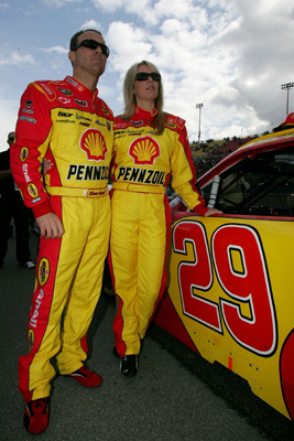 Kevin Harvick, driver of the No. 29 Shell Pennzoil Chevrolet, and wife DeLana look on from pit road before the start of Sunday’s NASCAR Sprint Cup Series Auto Club 500 at Auto Club Speedway. (Credit: Todd Warshaw/Getty Images)