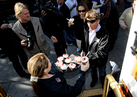 Daytona 500 champion Jamie McMurray stops for an ice cream sundae at Ghirardelli Square during his victory tour of San Francisco on February 17, 2010 in San Francisco, California. (Photo by Ezra Shaw/Getty Images)