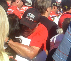 Tony Stewart's dad celebrates with his son in victory lane at the Pepsi Max 400 at Auto Club Speedway in Fontana, Calif on Sunday, October 10, 2010 (credit: the fast and the fabulous)