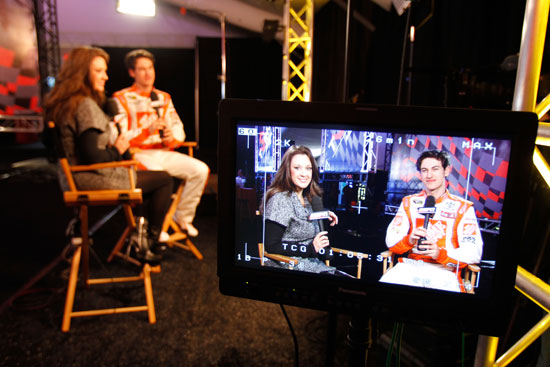 NASCAR Sprint Cup Series driver Joey Logano speaks to ESPNs Nicole Briscoe during media day Thursday at Daytona International Speedway in Daytona Beach, Fla. (Credit: Todd Warshaw/Getty Images for NASCAR)