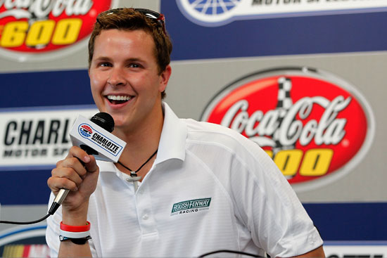 Daytona 500 winner Trevor Bayne meets media on Thursday at Charlotte Motor Speedway in Concord, N.C. to talk about his return to racing next weekend after battling an illness for several weeks. (Credit: Geoff Burke/Getty Images for NASCAR)