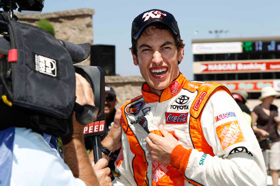 Joey Logano celebrates his win in the NASCAR K&N Pro Series West.(Credit: Getty Images for NASCAR)