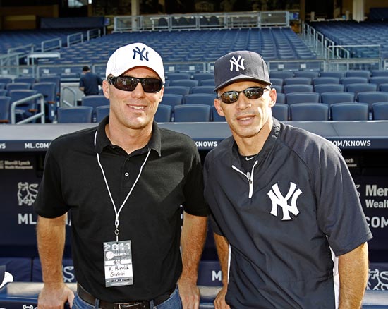 NASCAR Sprint Cup Series driver Kevin Harvick meets New York Yankees manager Joe Girardi on Wednesday at Yankee Stadium in the Bronx, N.Y. before the Los Angeles Angels-New York Yankees game. (Credit: New York Yankees)