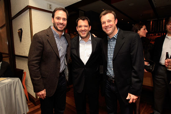 Drivers Jimmie Johnson, Tony Stewart and Matt Kenseth attend the NASCAR Evening Series during the NASCAR Sprint Cup Series Champion's Week at Tom Colicchio's Craftsteak inside the MGM Grand Hotel/Casino on Nov. 30, 2011, in Las Vegas, Nev. (Credit: Chris Trotman/Getty Images for NASCAR)