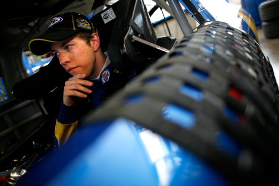 Brad Keselowski, driver of the No. 2 Miller Lite Dodge, sits in his car in the garage during practice for the NASCAR Sprint Cup Series Kobalt Tools 400 at Las Vegas Motor Speedway on March 9 in Las Vegas, Nev. (Credit: Tom Pennington/Getty Images)