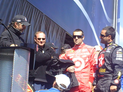 A group of drivers hang out before they are introduced at the UAW-Dodge 400 in Las Vegas