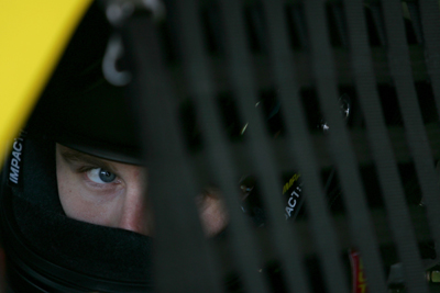 Travis Kvapil, driver of the #28 Lumber Liquidators Ford, sits in his car during qualifying for the NASCAR Sprint Cup Series Coca-Cola 600 on May 22, 2008 at Lowe's Motor Speedway in Concord, North Carolina. (Photo by Todd Warshaw/Getty Images for NASCAR)