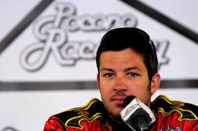 Martin Truex Jr. meets the media during NASCAR Sprint Cup Series testing at Pocono Raceway on Wednesday (Photo Credit: Rusty Jarrett/Getty Images for NASCAR)