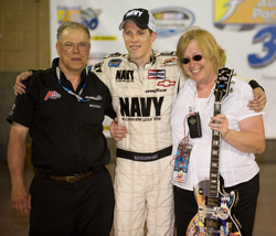 Brad Keselowski shares his first career trip to Victory Lane with his father, Bob, and mother, Kay, Saturday night at Nashville. (Photo Credit: Padraic Major for NASCAR)