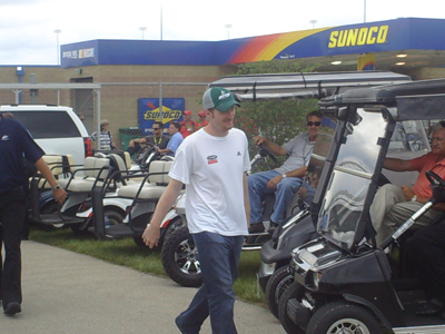 Dale Earnhardt Jr. walks to the drivers meeting at Chicagoland Speedway on Saturday July 12, 2008. (photo credit: The Fast and the Fabulous)