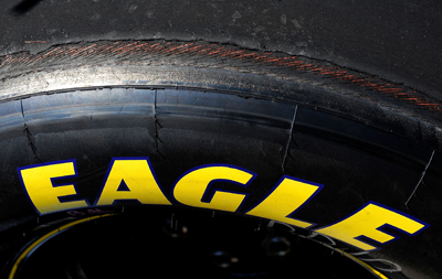 A view of a Goodyear tire with excessive wear after a competition caution during the NASCAR Sprint Cup Series Allstate 400 at the Brickyard at Indianapolis Motor Speedway on July 27, 2008 in Indianapolis, Indiana. (Photo by Rusty Jarrett/Getty Images for NASCAR)