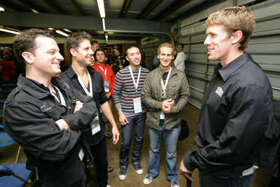 Atlantic Records recording artists OAR meet Carl Edwards after the NASCAR Sprint Cup Series Drivers' Meeting at New Hampshire Motor Speedway on Sunday. (Photo Credit: Chris Trotman/Getty Images for NASCAR)