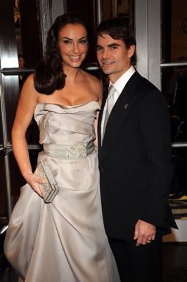 Jeff Gordon, driver of the No. 24 DuPont Chevrolet, and his wife Ingrid Vandebosch (L), hit the yellow carpet at the NASCAR Sprint Cup Series Awards Ceremony at the Waldorf Astoria on Friday in New York City. (Photo Credit: Brad Barket/Getty Images for NASCAR)