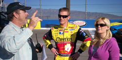 NASCAR Driver Clint Bowyer and host Alison Sweeney get instructions from The Biggest Loser Director Neil DeGroot.  (Photo Courtesy Auto Club Speedway)