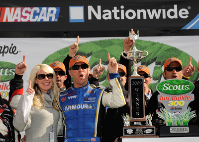 Kevin and Delana Harvick celebrate winning the Scotts Turf Builder 300 at Bristol Motor Speedway, Kevin's first NASCAR Nationwide Series victory for Kevin Harvick Inc. (Photo Credit: Rusty Jarrett/Getty Images for NASCAR)
