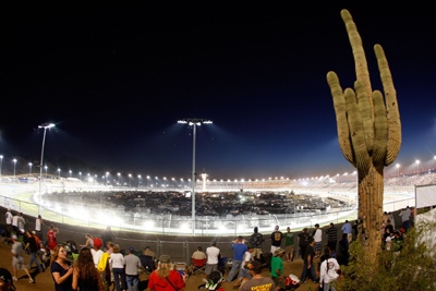Track conditions changed drastically as the sun set and the final portion of the Subway Fresh Fit 500 at Phoenix International Raceway was run under the lights. (Photo Credit: Chris Graythen/Getty Images for NASCAR)
