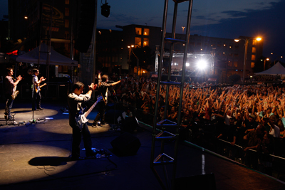 O.A.R. thanks for the fans for coming out Wednesday in Uptown Charlotte for NASCAR Rev'd Up, kicking off NASCAR Sprint All-Star Race week. (Photo Credit: Chris Keane/Getty Images for Sprint)