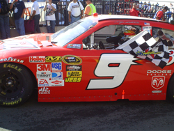 Kasey Kahne drives his No. 9 Budweiser Dodge to Victory Lane at the Toyota/SaveMart 350 at Infineon Raceway on Sunday, June 21, 2009 (photo credit: The Fast and the Fabulous)