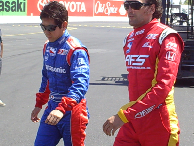Hideki Mutoh and Franck Montagny walk to the stage for driver introductions on Sunday, August 23, 2009 at the Indy Grand Prix of Sonoma at Infineon Raceway (photo credit: The Fast and the Fabulous)