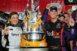 Denny Hamlin celebrates winning the Chevy Rock & Roll 400 at Richmond International Raceway, his second victory of the season. (Photo Credit: Todd Warshaw/Getty Images for NASCAR)