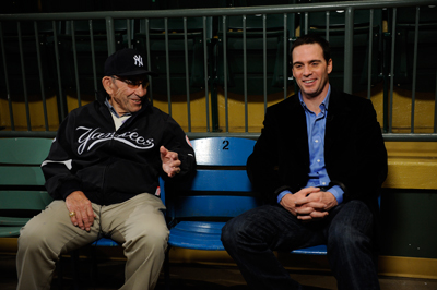 Ten-time World Series champion Yogi Berra talks about his dynastic days with the New York Yankees with four-time NASCAR Sprint Cup Series champion Jimmie Johnson on Monday at the Yogi Berra Museum and Learning Center in Little Falls, N.J. (Photo Credit: Jeff Zelevansky/Getty Images for NASCAR)