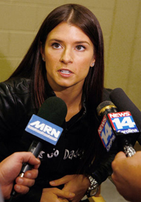 NASCAR Nationwide Series driver Danica Patrick talks about running races in February at Auto Club Speedway and Las Vegas Motor Speedway in 2010 in the No. 7 GoDaddy.com Chevrolet Thursday at JR Motorsports in Mooresville, N.C. (Photo Credit: Jason Smith/Getty Images)