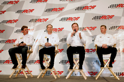 (Left to right) Richard Childress Racing's Clint Bowyer, Kevin Harvick, owner Richard Childress and Jeff Burton take part in the 2010 NASCAR Sprint Media Tour Hosted by Charlotte Motor Speedway Tuesday in Concord, N.C. (Credit: Harold Hinson Photography)