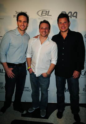 NASCAR driver Jimmie Johnson, singer/TV personality Drew Lachey and singer/TV personality Nick Lachey attend the Hotel 944 Party sponsored by Jose Cuervo and GUINNESS at Eden Roc Renaissance Miami Beach on February 04, 2010 in Miami Beach, Florida. (Photo by: Vallery Jean /Getty for Jose Cuervo)