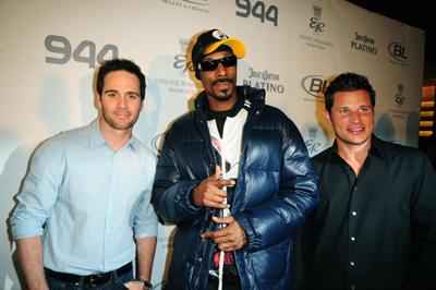 NASCAR driver Jimmie Johnson, rapper Snoop Dogg and singer/TV personality Nick Lachey attend the Hotel 944 Party sponsored by Jose Cuervo and GUINNESS at Eden Roc Renaissance Miami Beach on February 04, 2010 in Miami Beach, Florida. (Photo by: Vallery Jean /Getty for Jose Cuervo)