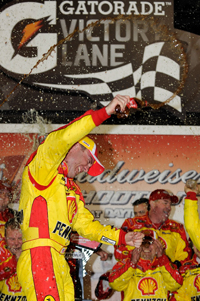 Kevin Harvick, driver of the No. 29 Shell/Pennzoil Chevrolet, showed no signs of the flu he suffered earlier in the week when he celebrated his Budweiser Shootout win on Saturday. (Credit: Rusty Jarrett/Getty Images for NASCAR)