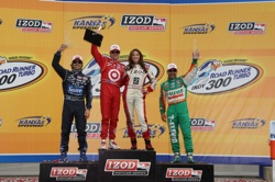 Scott Dixon finished first in the Road Runner Turbo Indy 300 at Kansas Speedway on Saturday, May 1, 2010. Dario Franchitti finished second and Tony Kanaan came in third. (credit: Indy Racing League 