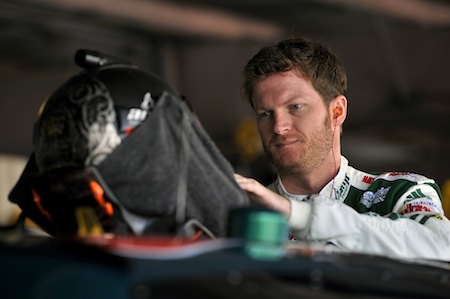 Dale Earnhardt Jr., driver of the No. 88 AMP Energy/National Guard Chevrolet, in the NASCAR Sprint Cup Series garage area at the May 16th event at Dover (Del.) International Speedway (Courtesy Hendrick Motorsports).