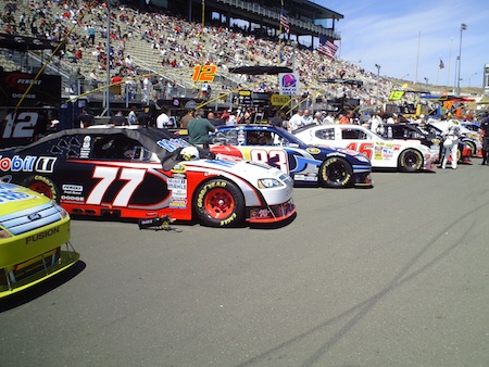 Cars lined up for the start for the Toyota/SaveMart 350