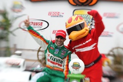 Tony Kanaan in victory lane after winning the Iowa Corn Indy 250 on Sunday, June 20, 2010 (photo credit: Shawn Gritzmacher/IRL)