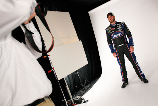 NASCAR Sprint Cup Series driver Jimmie Johnson poses for photos Thursday at Daytona International Speedway in Daytona Beach, Fla. during media day. (Credit: Todd Warshaw/Getty Images for NASCAR)