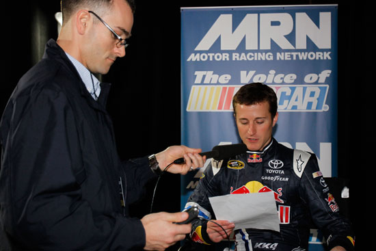NASCAR Sprint Cup Series driver Kasey Kahne reads liners for MRN during media day Thursday at Daytona International Speedway in Daytona Beach, Fla.(Credit: Todd Warshaw/Getty Images for NASCAR)