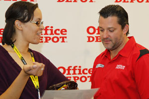 This is me explaining the 2011 Hottest Driver Tournament brackets to Tony Stewart