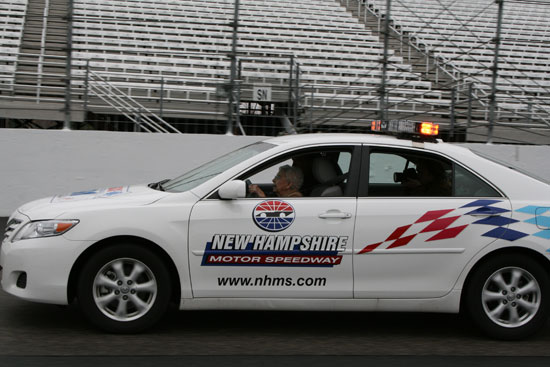 Rachel Gilbert drives 100 mph down the frontstretch at New Hampshire International Speedway. (Credit: Jonathan Stallsmith)