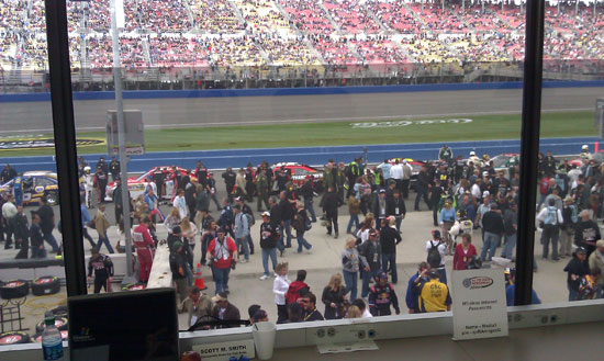 Pre-race pit road insanity view from the press box